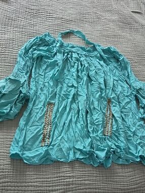Avanti Teal Elastic-Neck Top